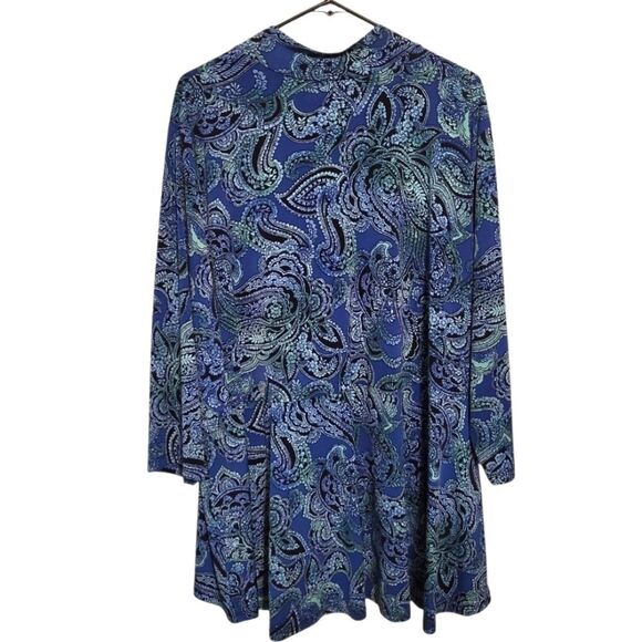 Susan Graver Liquid Knit Mock Collar Blue Green Tunic Blouse, Plus Size 3X - Picture 2 of 9